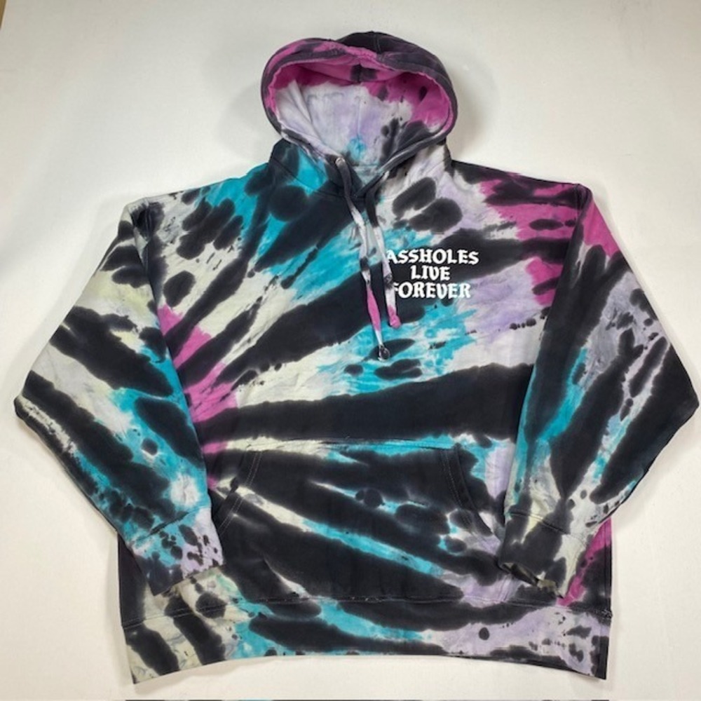 Linda Finegold A**holes‎ Live Forever Tie Dye Hoodie Mens 2XL Black Teal Pink